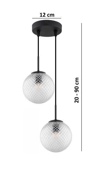 Hängelampe 2-flammig Glas Schwarz Klar E27 B:15 cm Leuchte