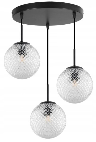 Pendelleuchte 3-flammig Schwarz Metall Glas E27 B:30 cm Leuchte