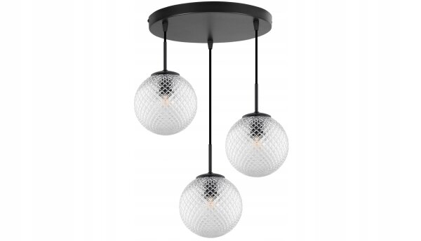 Pendelleuchte 3-flammig Schwarz Metall Glas E27 B:30 cm Leuchte