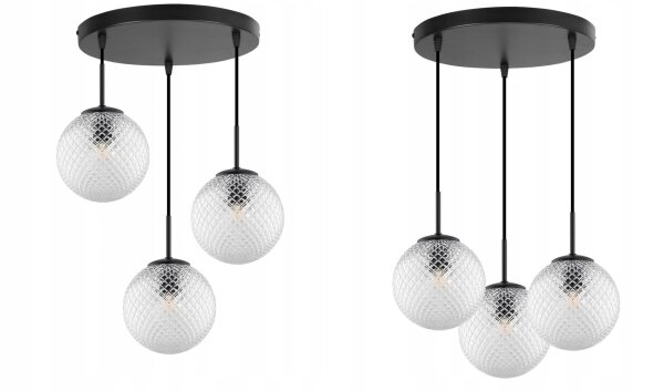 Pendelleuchte 3-flammig Schwarz Metall Glas E27 B:30 cm Leuchte