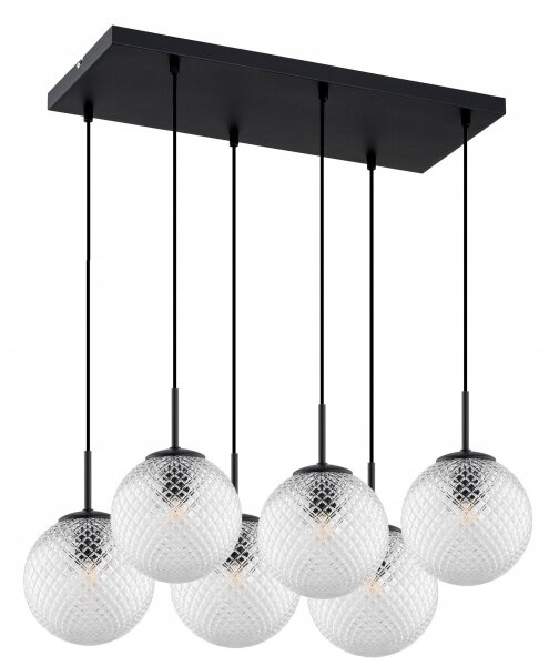 Hängelampe 6-flammig Metall Glas Schwarz E27 60 cm Leuchte