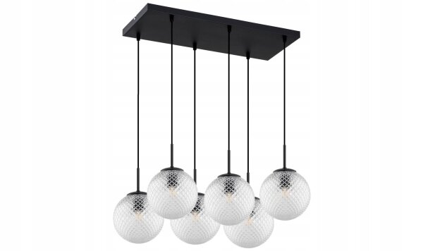 Hängelampe 6-flammig Metall Glas Schwarz E27 60 cm Leuchte