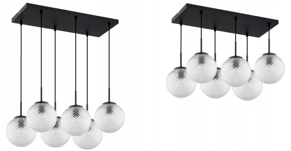 Hängelampe 6-flammig Metall Glas Schwarz E27 60 cm Leuchte