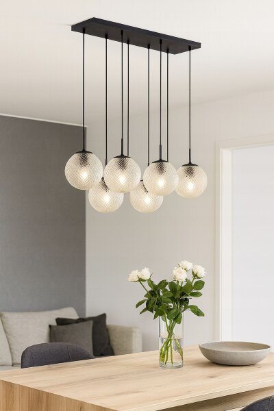 Hängelampe 6-flammig Metall Glas Schwarz E27 60 cm Leuchte