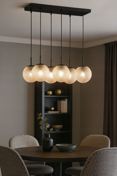 Hängelampe 6-flammig Metall Glas Schwarz E27 60 cm Leuchte