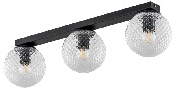 Deckenleuchte 3-flammig Glas Metall Schwarz E27 L:60 cm Leuchte