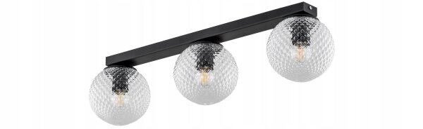 Deckenleuchte 3-flammig Glas Metall Schwarz E27 L:60 cm Leuchte