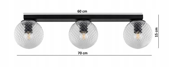 Deckenleuchte 3-flammig Glas Metall Schwarz E27 L:60 cm Leuchte