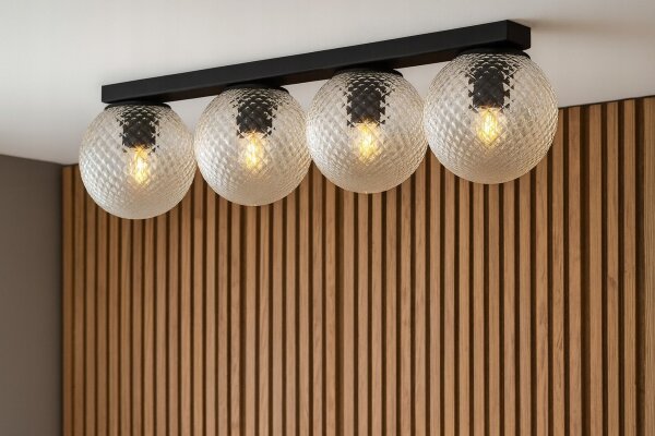 Deckenleuchte Glas Metall Schwarz 4-flammig E27 L:60 cm Leuchte