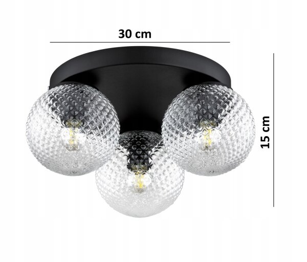 Deckenleuchte 3-flammig Glas Kugel Metall E27 B:30 cm Leuchte