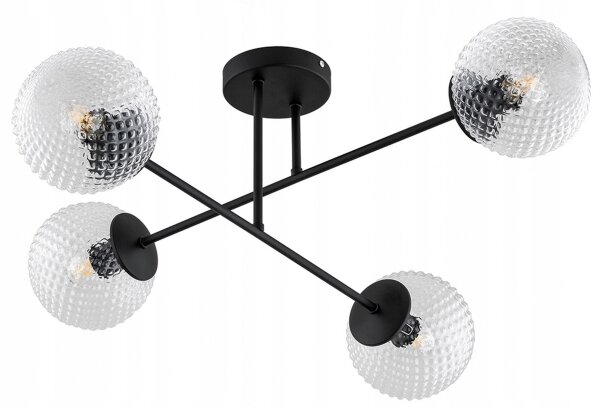 Deckenleuchte 4-flammig Glas Metall Schwarz E27 L:70 cm Leuchte