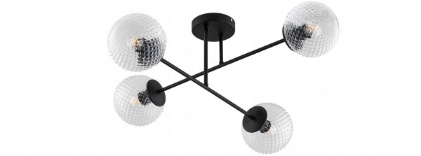 Deckenleuchte 4-flammig Glas Metall Schwarz E27 L:70 cm Leuchte
