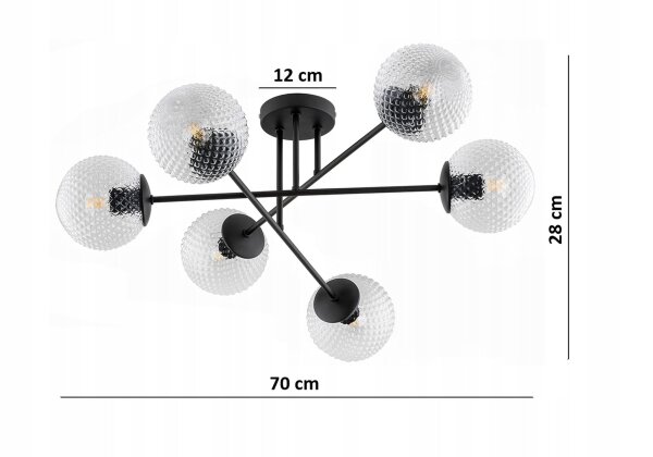 Deckenleuchte 6-flammig Glas Kugel Metall E27 L:70 cm Leuchte