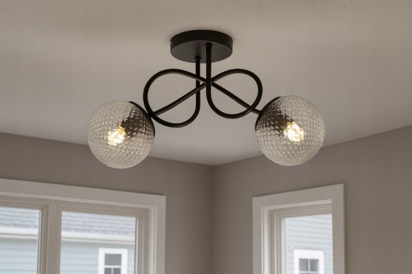 Deckenleuchte Metall Glas E27 L:40 cm 2-flammig Retro Leuchte