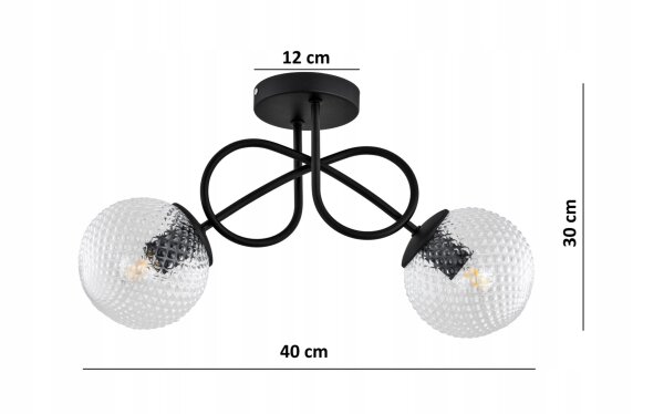 Deckenleuchte Metall Glas E27 L:40 cm 2-flammig Retro Leuchte