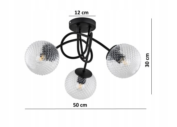 Deckenleuchte 3-flammig Glas Kugel Metall E27 L:50 cm Leuchte