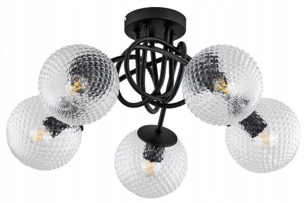 Deckenleuchte 5-flammig Kugel Glas Metall E27 L:50 cm Leuchte