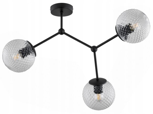 Deckenleuchte Glas Metall Schwarz 3-flammig E27 L:60 cm Leuchte