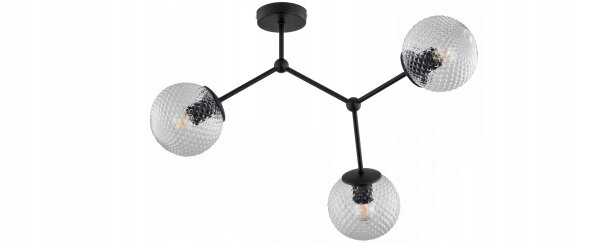 Deckenleuchte Glas Metall Schwarz 3-flammig E27 L:60 cm Leuchte