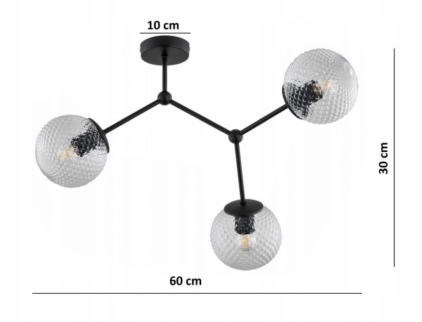 Deckenleuchte Glas Metall Schwarz 3-flammig E27 L:60 cm Leuchte