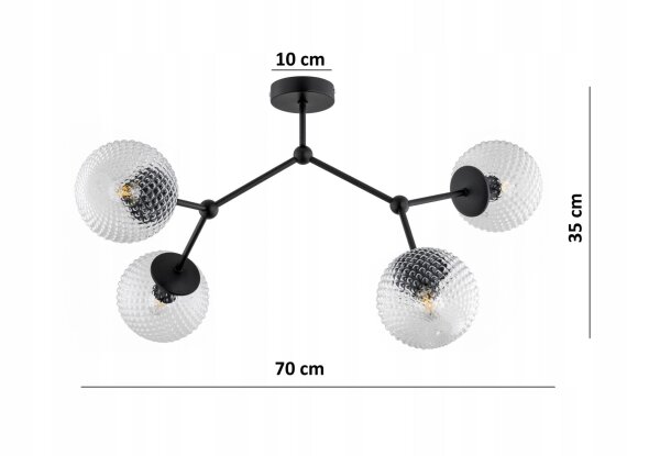 Deckenleuchte 4-flammig Metall Glas E27 L:70 cm Retro Leuchte