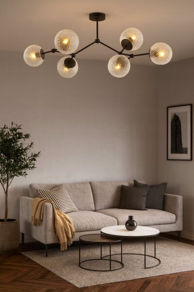 Deckenleuchte 6-flammig Metall Glas E27 L:80 cm Retro Leuchte