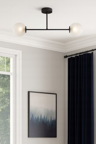 Deckenleuchte Metall Glas Schwarz 2-flammig E27 L:70 cm Leuchte