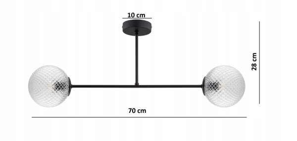 Deckenleuchte Metall Glas Schwarz 2-flammig E27 L:70 cm Leuchte