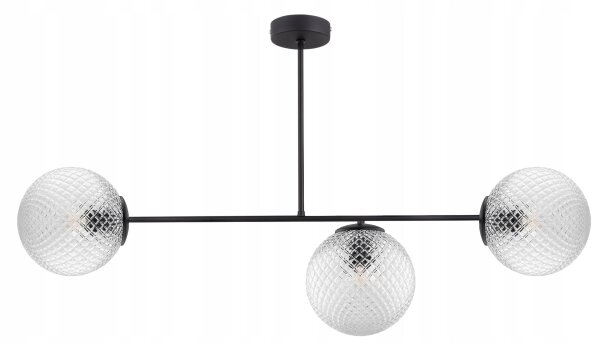 Deckenleuchte 3-flammig Glas Metall Schwarz E27 L:80 cm Leuchte