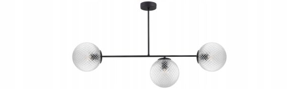 Deckenleuchte 3-flammig Glas Metall Schwarz E27 L:80 cm Leuchte