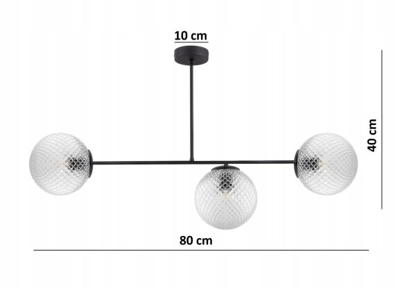 Deckenleuchte 3-flammig Glas Metall Schwarz E27 L:80 cm Leuchte