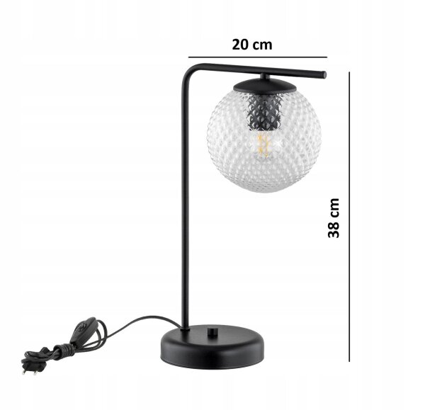 Tischlampe Glas Metall Schwarz E27 H:38 cm wohnlich Leuchte