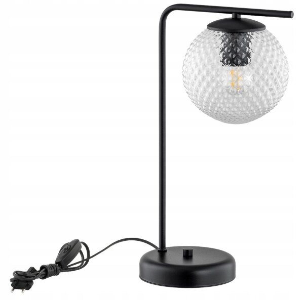 Tischlampe Glas Metall Schwarz E27 H:38 cm wohnlich
