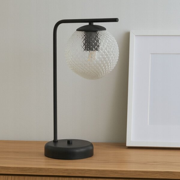 Tischlampe Glas Metall Schwarz E27 H:38 cm wohnlich