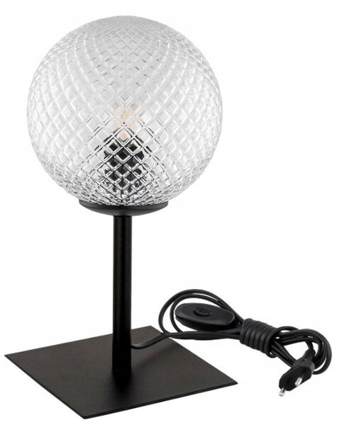 Tischlampe Glas Schirm Metall Schwarz E27 H:35 cm Retro Leuchte