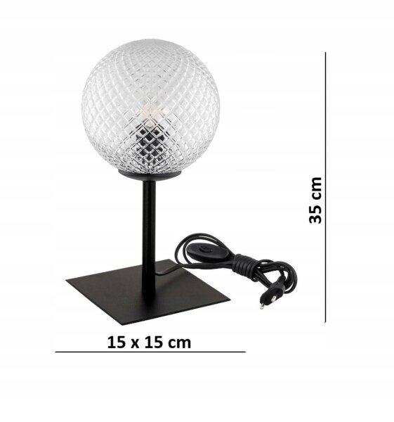 Tischlampe Glas Schirm Metall Schwarz E27 H:35 cm Retro Leuchte