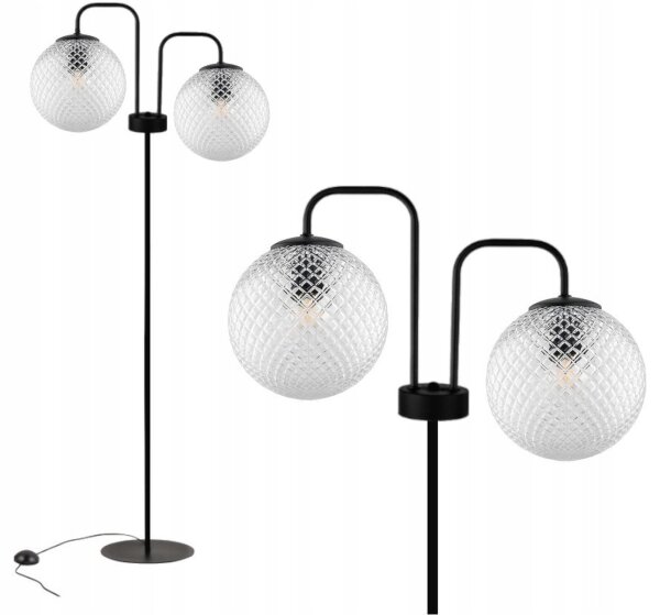 Stehleuchte Glas Metall Schwarz 2-flammig E27 150 cm Leuchte