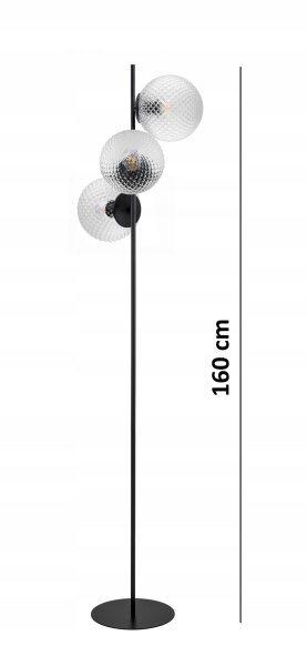 Stehleuchte Glas Metall Schwarz 3-flammig E27 160 cm Leuchte