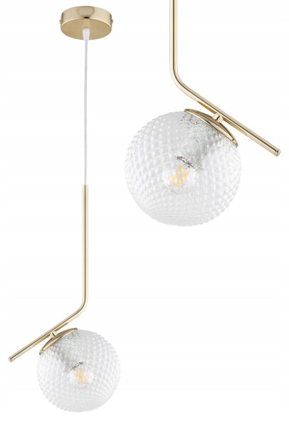 Hängelampe Retro Schirm Glas Metall Gold E27 B:15 cm Leuchte