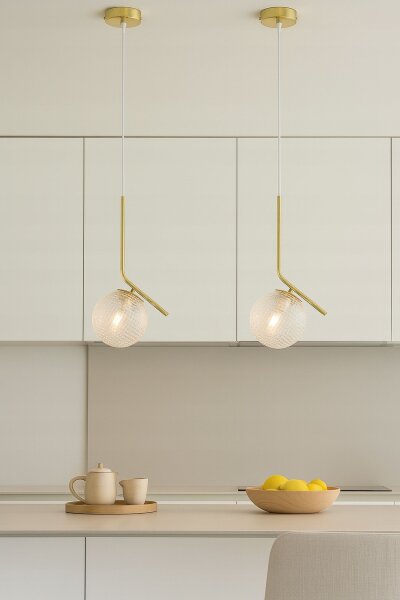 Hängelampe Retro Schirm Glas Metall Gold E27 B:15 cm Leuchte