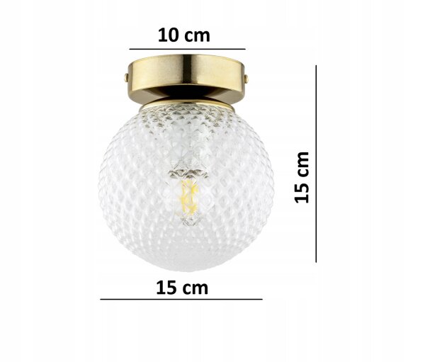 Deckenleuchte Retro Glas Metall Gold E27 Ø15 cm rund Leuchte