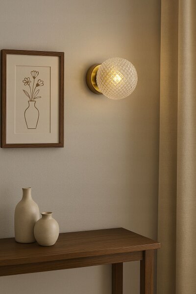 Wandleuchte Retro Glas Schirm Metall Gold E27 L:15 cm Leuchte