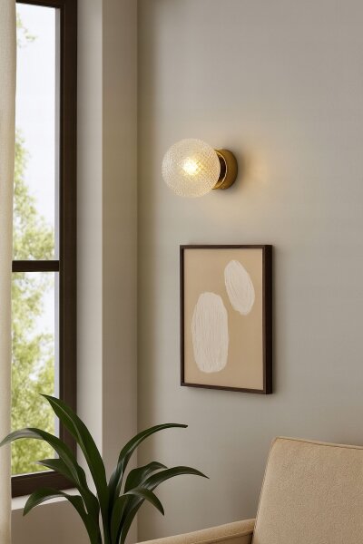 Wandleuchte Retro Glas Schirm Metall Gold E27 L:15 cm Leuchte