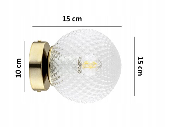 Wandleuchte Retro Glas Schirm Metall Gold E27 L:15 cm Leuchte
