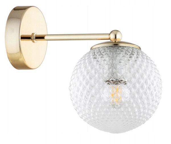 Wandlampe Retro Schirm Glas Metall Gold E27 T:20 cm Leuchte