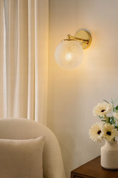 Wandlampe Retro Schirm Glas Metall Gold E27 T:20 cm Leuchte