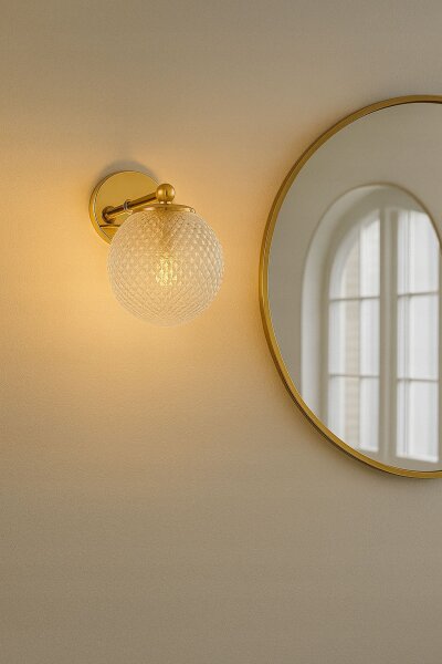 Wandlampe Retro Schirm Glas Metall Gold E27 T:20 cm Leuchte