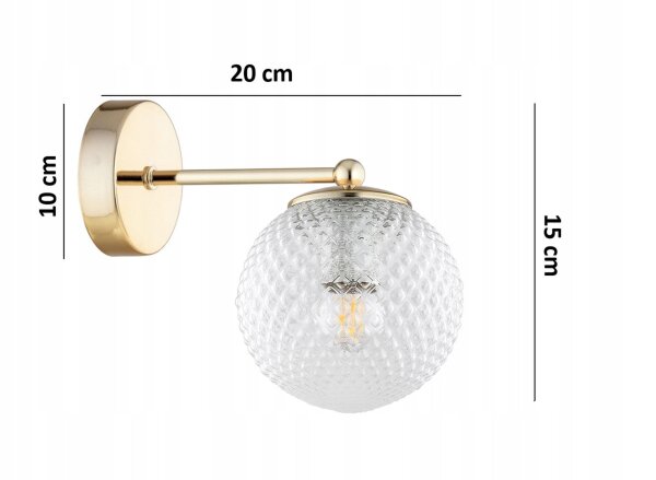 Wandlampe Retro Schirm Glas Metall Gold E27 T:20 cm Leuchte