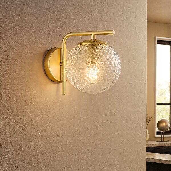 Wandleuchte Glas Schirm Metall Gold E27 T:15 cm Retro Leuchte