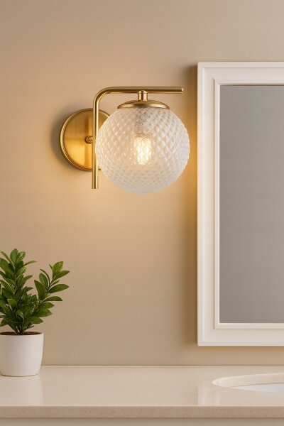 Wandleuchte Glas Schirm Metall Gold E27 T:15 cm Retro Leuchte